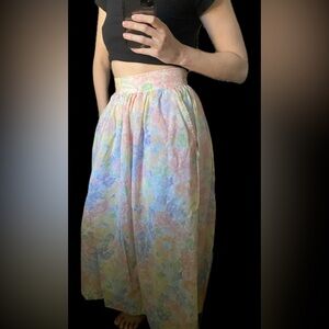 Vintage Calvin Klein Linen Blend Floral Maxi Skirt Sz 4 Pastel Cottagecore Japan